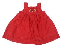 Červené manšestrové šaty s výšivkou květů Nutmeg