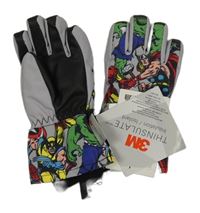 Nové - Šedo-barevné šusťákové prstové zimní rukavice se superhrdiny H&M