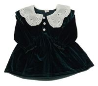 Zelené sametové šaty s volánkem s madeirou Shein