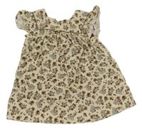 Béžovo-hnědé květované manšestrové podšité šaty Zara