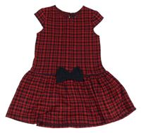 Tmavomodro-červené kostkované šaty s mašlí George