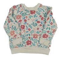 Smetanovo-zeleno-růžová květovaná mikina Tu