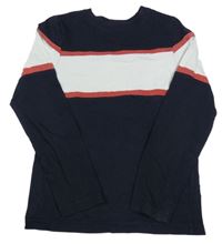 Tmavomdro-bílo-červené triko s pruhem C&A