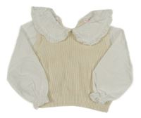 Smetanovo-bílý svetr s halenkovými prvky a límečkem Zara