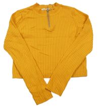 Hořčicový žebrovaný crop svetr H&M