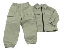 2set - Světlezelená šusťáková propínací mikina + cargo cuff šusťákové kalhoty Shein