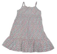 Bílo-modro-šedo-růžové květované šaty Alive