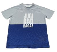 Šedo-tmavomodré tričko s nápisem 