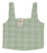 Nové - Zeleno-bílý kostkovaný crop top New Look