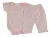 2set - Bílo-růžové pruhované body + legíny 