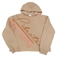 Růžová crop mikina s nápisem a třásněmi a kapucí River Island