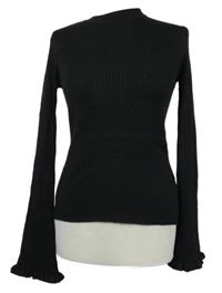 Dámský černý třpytivý žebrovaný svetr s volánky Sweewe