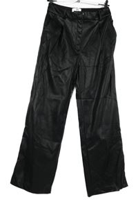 Dámské černé koženkové široké kalhoty H&M