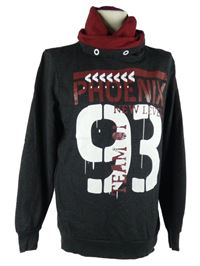 Pánská tmavošedo-vínová mikina s číslem a komínovým límcem 