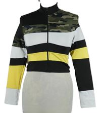 Dámská černo-army-pruhovaná crop sportovní propínací mikina Shein 