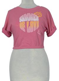 Dámské růžové crop tričko s nápisem Primark 