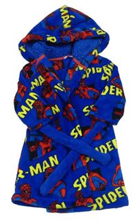 Modrý chlupatý župan se Spidermanem a kapucí M&S