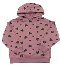 Růžová mikina se srdíčky a kapucí zn. Primark