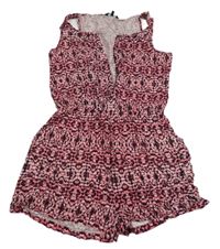 Růžovo-černo-bílý kraťasový overal Candy couture