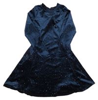 Tmavomodré třpytivé sametové šaty M&S