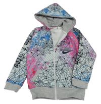 Šedo-modro-růžová vzorovaná propínací mikina Nike s kapucí 