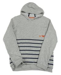 Světlešedá melírovaná mikina s proužky, motýlky a kapucí kids