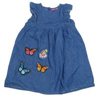 Tmavomodré šaty riflového vzhledu s nášivkami 