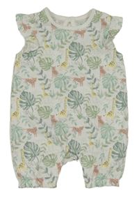 Bílý bavlněný kraťasový overal s květinami a zvířaty F&F