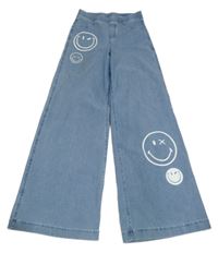 Světlemodré wide leg džegíny se smajlíky H&M