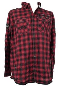 Pánská růžovo-černá kostkovaná košile s nášivkami Engbers vel. 17,5