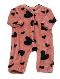 Růžový chlupatý overal se srdíčky