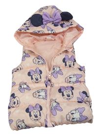 Světlerůžová šusťáková zateplená vesta s Minnie a kapucí Disney