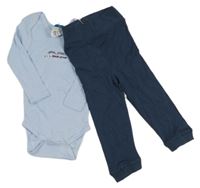 Nové - Světlemodré body s auty + tmavomodré lehké tepláky Papagino