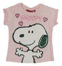 Světlerůžové tričko se Snoopym Peanuts 