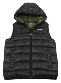 Černá šusťáková prošívaná lehká zateplená vesta s kapucí Champion