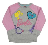 Šedo-růžová melírovaná mikina s Barbie character