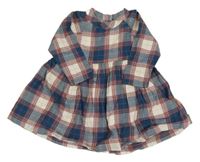 Petrolejovo-smetanovo-vínové kostkované šaty Mothercare