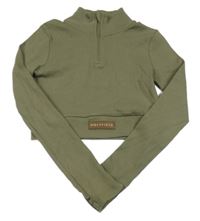 Khaki žebrované crop triko se stojáčkem Hollyfield