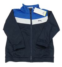 Nové - tmavomodro-bílo-cobaltově modrá propínací sportovní mikina s logem Slazenger