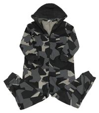 Černo-tmavošedo-šedá army tepláková kombinéza s kapucí M&S
