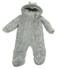 Šedá chlupatá zateplená kombinéza s kapucí Next
