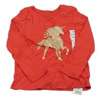 Nové - Červené triko s jednorožcem Dunnes