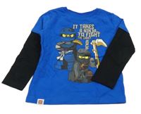 Modré triko s potiskem a černými rukávy - Lego Ninjago