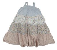 Světlemodro-bílo-světlerůžové květované lehké šaty s pruhy H&M