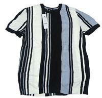 Černo-bílo-světlemodré pruhované pletené tričko George