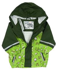 Khaki-limetková nepromokavá bunda s obrázky a kapucí Lupilu 