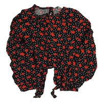 Černo-červená srdíčkovaná crop halenka s uzlem Primark 