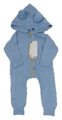 Nové - Modrá pletená kombinéza s kapucí 