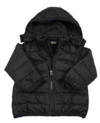 Černá šusťáková prošívaná zateplená bunda s odepínací kapucí H&M