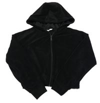 Černá sametová propínací crop mikina s kapucí